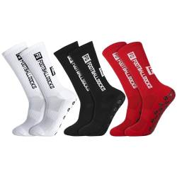 Apricitie 3 Paar Fußball Socken, 39-46 Anti Rutsch Grip Fußball Socken Rutschfeste Socken Fußball Sportsocken Trainingssocke Fußballsocken für Herren Damen(one_size schwarz+weiß+rot) von Apricitie