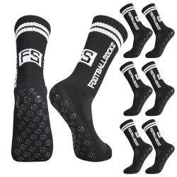 Apricitie 3 Paare Fussball Socken Kinder Fußballsocken Anti Rutsch Grip Jungen Fußball Socken Rutschfeste Sportsocken für Fussball Basketball Laufen Rugby Tennis(S, Schwarz) von Apricitie