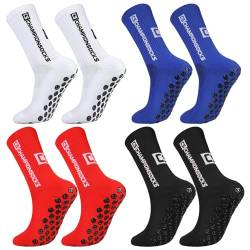 Apricitie 4 Paare Fußballsocken 39-46 Sportsocken Fussball Socken Anti Rutsch Grip Fußball Socken für Herren Damen(schwarz+weiß+blau+rot) von Apricitie