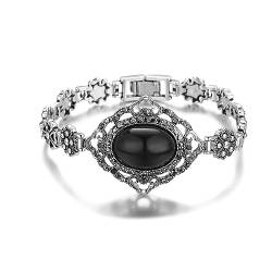 Aprilery Schwarze Armbänder, Onyx-Markasit-Manschettenarmreif für Frauen, Teenager, Mädchen, Unendlichkeitsarmbänder, Schmuck mit Verschluss, Geschenke für Sie (Black Stone A) von Aprilery