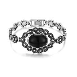 Aprilery Schwarze Armbänder, Onyx-Markasit-Manschettenarmreif für Frauen, Teenager, Mädchen, Unendlichkeitsarmbänder, Schmuck mit Verschluss, Geschenke für Sie (Black Stone B) von Aprilery