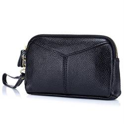 AprinCtempsD Damen Clutch Echt Leder Tasche mit Handschlaufe Elegante Geldbörse Geldbeutel mit Reißverschluss (Schwarz) von AprinCtempsD