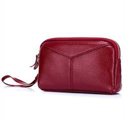 AprinCtempsD Damen Clutch Echt Leder Tasche mit Handschlaufe Elegante Geldbörse Geldbeutel mit Reißverschluss (Weinrot) von AprinCtempsD