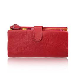 AprinCtempsD Damen Geldbörse Echt Leder Portemonnaie Bunt Clutch Lange Geldbeutel Große Kapazität mit Reißverschluss (Rot) von AprinCtempsD