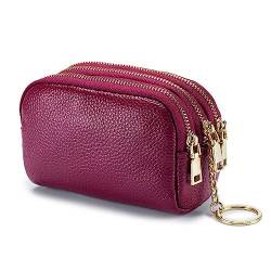 AprinCtempsD Portemonnaie Damen Klein Echtes Leder Geldbörse Mini Kreditkartenetui Kreditkartenhülle Münzbörse mit Schlüsselring Clutch mit 3 Reißverschluss (Rosa Lila) von AprinCtempsD