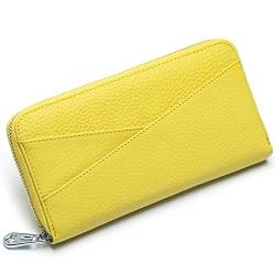 AprinCtempsD RFID Schutz Damen Lange Geldbörse Echt Leder Kleine Clutch Geldbeutel Portemonnaie mit Reißverschluss Große Kapazität (Gelb) von AprinCtempsD