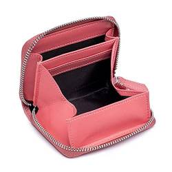 AprinCtempsD RFID Schutz Geldbörse Klein Damen Echt Leder Kreditkartenetui mit Münzfach Portemonnaie Herren Münzbörse Mini Geldbeutel mit Reißverschluss (Pink) von AprinCtempsD