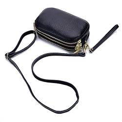 AprinCtempsD Schultertasche Damen Echt Leder Umhängetasche Handgelenkstasche Tasche Kleine Clutch Geldbörse Geldbeutel Große Kapazität mit Reißverschluss (Schwarz) von AprinCtempsD