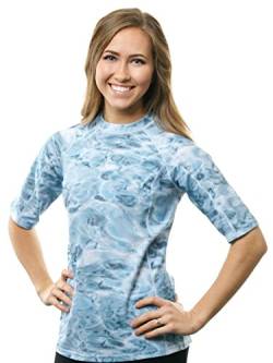 Aqua Design Rashguard Schwimm-Shirts für Damen, LSF 50+, kurzärmelig, Rashguard Shirt - Blau - Medium von Aqua Design