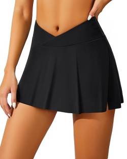 Aqua Eve Damen Schwimmrock Bauchkontrolle Badeanzug Rock mit integrierten Shorts Hohe Taille Split Badehose, Schwarz 01, Medium von Aqua Eve