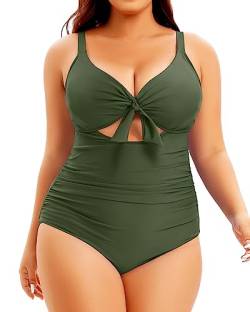 Aqua Eve Einteiliger Badeanzug für Damen, Übergröße, Bauchkontrolle, Badeanzug, ausgeschnittener Badeanzug, Grün , 22 Plus von Aqua Eve