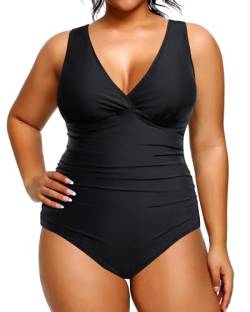 Aqua Eve Einteiliger Damen-Badeanzug, Übergröße, Bauchkontrolle, V-Ausschnitt, gerüschte Badebekleidung, Schwarz-1, 44 Mehr von Aqua Eve