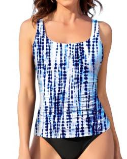 Aqua Eve Tankini-Top für Damen, Bademode, nur Bauchkontrolle, Badeanzug, Oberteil, ohne Unterteil, bescheidenes Badeoberteil, Blaue Krawatte, Medium von Aqua Eve