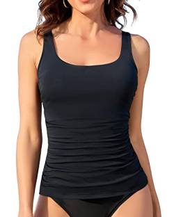 Aqua Eve Tankini-Top für Damen, Bademode, nur Oberteil, Bauchkontrolle, Badeanzug, Oberteil, ohne Unterteil, bescheidenes Badeoberteil, Schwarz, Medium von Aqua Eve