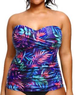 Aqua Eve Tankini-Top in Übergröße, Bandeau-Badeoberteil, trägerlos, Bauchkontrolle, Badeanzug, Oberteil ohne Unterteil, Buntes Violett, 18 Plus von Aqua Eve