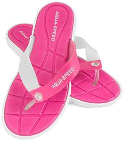 Aqua Speed® Bali Badesandalen (Frauen Zehentrenner Anti-Rutsch-Struktur Schwimmbad Badeurlaub Garten Swimmingpool + UP®-Schlüsselband), Farbe:Pink/Weiß;Schuhgröße:40 von Aqua Speed