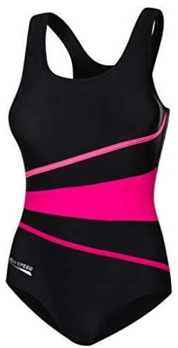 Aqua Speed® Stella Damen Badeanzug (36-44 Einteiler Fusselfrei Soft Cups Racerback UV-Schutz, Farbe:Black/Red;Größe:36 von Aqua Speed