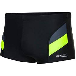 Aqua Speed Boxer Badehose Herren + gratis eBook | Schwimmhose | Kastenbadehose Badebekleidung | Aron, Gr. XXXL, Schwarz Grau Fluoreszierend Gelb von Aqua Speed