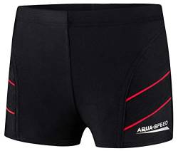 Aqua Speed Boxer Badehose eng für Jungen + gratis eBook | Wettkampf UV Schwimmhosen | Slim Swimwear Boy | Badepants 16. Schwarz Rot Gr. 122 | Andy von Aqua Speed