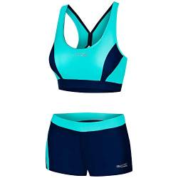 Aqua Speed Damen Sport Bikini Set | Zweiteiler | sportliche Bademode | Two Piece Swimsuit Women Girl | Schwimmbikini Frauen | Wassergymnastik | Wassersport | Gr. 36, 42 Türkis - Navy | Fiona von Aqua Speed