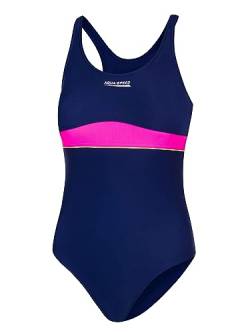 Aqua Speed Schwimmanzug für Mädchen Kinder 11/12 Jahre | UV Badeanzug Strand | Mädcheneinteiler Marineblau rosa | Swimming Suit Girls Kids | Beach | 47 Navy Blue - pink | Emily von Aqua Speed