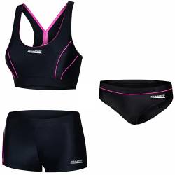 Aqua Speed Set Schwimmbikini + Bikinihose für Damen | Zweiteiler | sportliche Bademode | 2-Piece Swimsuit | Schwimmbekleidung | Schwimmbikini Aquafitness | Gr. 38, 19 Black - Pink | Fiona von Aqua Speed