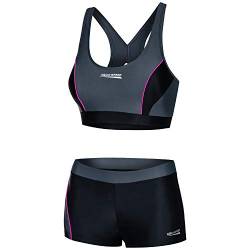 Aqua Speed Sport Bikini Set Damen Mädchen | Oberteil Bustier | Zweiteiler | Two Piece Swimsuit Aquafitness | sportliche Bademode | Schwimmbad | Pool | Gr. 36, 139 Black - Gray - Pink | Fiona von Aqua Speed