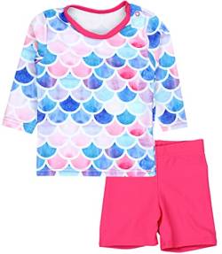 Aquarti Baby Mädchen Zweiteiler Kinder Badeanzug Bade-Set Bade T-Shirt Badehose UV-Schutz, Farbe: Langarm/Meerjungfrau Rosa/Himbeerrot, Größe: 80 von Aquarti