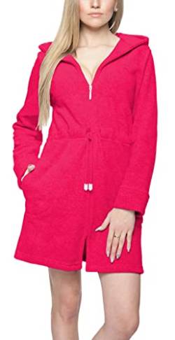 Aquarti Damen Morgenmantel mit Kapuze und Reißverschluss, Farbe: Pink, Größe: S von Aquarti
