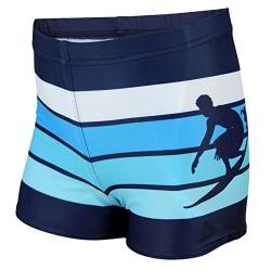 Aquarti Jungen Badehose Gestreift mit Motiven, Farbe: Dunkelblau/Blau, Größe: 134 von Aquarti