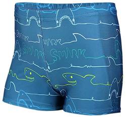 Aquarti Jungen Badehose Gestreift mit Motiven, Farbe: Haie/Jeans, Größe: 140 von Aquarti