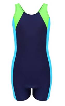Aquarti Mädchen Badeanzug mit Bein Ringerrücken, Farbe: Dunkelblau/Neongrün/Hellblau, Größe: 116 von Aquarti