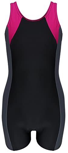 Aquarti Mädchen Badeanzug mit Bein Ringerrücken, Farbe: Schwarz/Graphit/Amarant, Größe: 134 von Aquarti