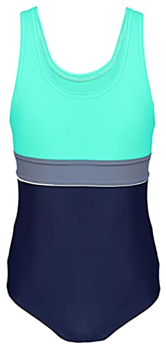 Aquarti Mädchen Badeanzug mit Ringerrücken, Farbe: 025 Dunkelblau/Grau/Grün, Größe: 152 von Aquarti