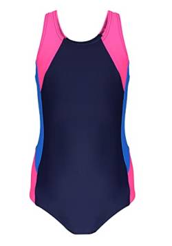 Aquarti Mädchen Badeanzug mit Ringerrücken, Farbe: Dunkelblau/Blau/Pink, Größe: 146 von Aquarti