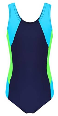 Aquarti Mädchen Badeanzug mit Ringerrücken, Farbe: Dunkelblau/Neongrün/Hellblau, Größe: 170 von Aquarti