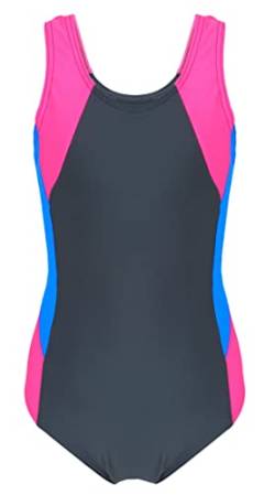 Aquarti Mädchen Badeanzug mit Ringerrücken, Farbe: Graphit/Blau/Pink, Größe: 134 von Aquarti
