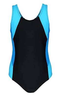 Aquarti Mädchen Badeanzug mit Ringerrücken, Farbe: Schwarz/Türkis/Himmelblau, Größe: 164 von Aquarti