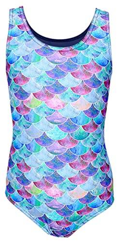 Aquarti Mädchen Badeanzug mit Ringerrücken Print, Farbe: Meerjungfrau Lila/Dunkelblau, Größe: 122 von Aquarti