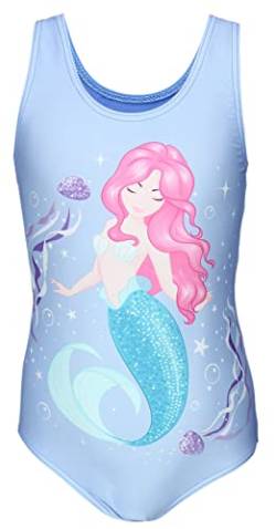 Aquarti Mädchen Badeanzug mit Ringerrücken Print, Farbe: Meerjungfrau im Wasser Blau/Pink/Türkis, Größe: 122 von Aquarti