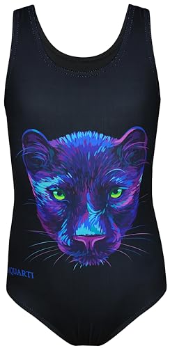 Aquarti Mädchen Badeanzug mit Ringerrücken Print, Farbe: Panther/Schwarz, Größe: 152 von Aquarti