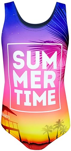 Aquarti Mädchen Badeanzug mit Ringerrücken Print, Farbe: Summer/Time/Gelb, Größe: 122 von Aquarti