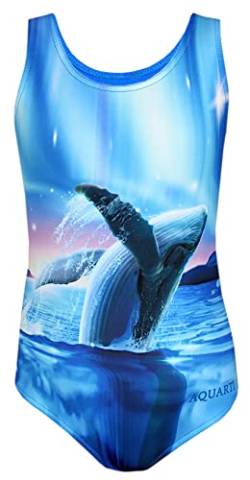 Aquarti Mädchen Badeanzug mit Ringerrücken Print, Farbe: Wal/Polarnacht/Blau/Rosa, Größe: 152 von Aquarti