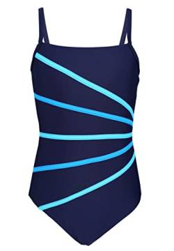 Aquarti Mädchen Badeanzug mit Spaghettiträgern Streifen, Farbe: Dunkelblau/Streifen Türkis Himmelblau, Größe: 152 von Aquarti