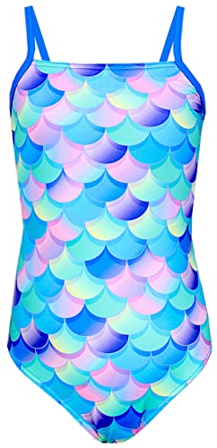 Aquarti Mädchen Badeanzug mit Spaghettiträgern Streifen, Farbe: Meerjungfrau Violett/Blau/Rosa, Größe: 140 von Aquarti