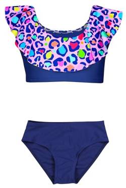 Aquarti Mädchen Bikini Set Bustier Bikinislip Zweiteiliger Badeanzug, Farbe: 037 Bikinis Bunt Leopardenmuster Dunkelblau, Größe: 122 von Aquarti