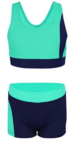 Aquarti Mädchen Sport Bikini - Racerback Bustier & Badehose, Farbe: Dunkelblau/Grün, Größe: 134 von Aquarti