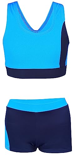 Aquarti Mädchen Sport Bikini - Racerback Bustier & Badehose, Farbe: Dunkelblau/Türkis, Größe: 134 von Aquarti