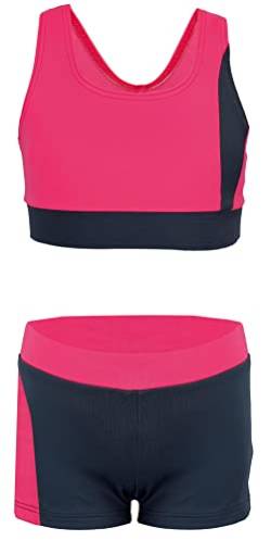 Aquarti Mädchen Sport Bikini - Racerback Bustier & Badehose, Farbe: Dunkelgrau/Pink, Größe: 134 von Aquarti