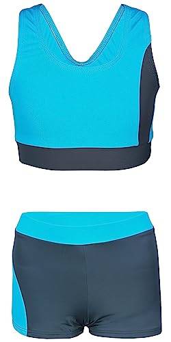 Aquarti Mädchen Sport Bikini - Racerback Bustier & Badehose, Farbe: Graphite/Türkisgrün, Größe: 152 von Aquarti